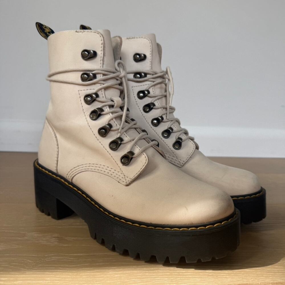 Dr Martens Leona Temperley Bone Platform Heeled Combat Boots Women 9